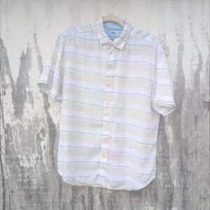 Tommy Bahama Relax 100% Linen Coastal Beach Short Sleeve Button Up Men's Med